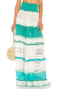 NEW CHIO Tier Lace Maxi Skirt in Aqua Size XS REVOLVE MSRP $913